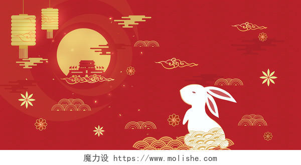 中国风喜庆中秋节国庆节中国红插画素材背景